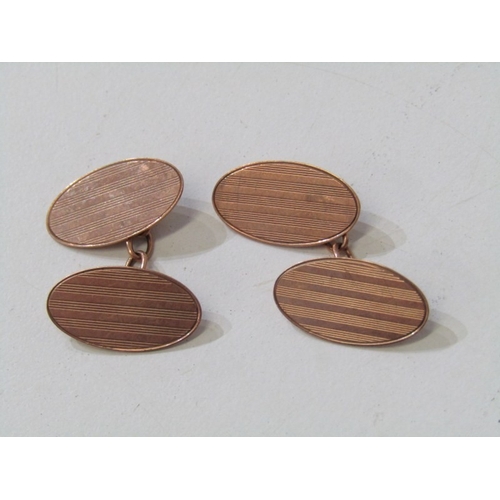10 - GOLD CUFF LINKS, pair of 9ct yellow gold oval cuff links, with engine turned decoration, 4.6 grams