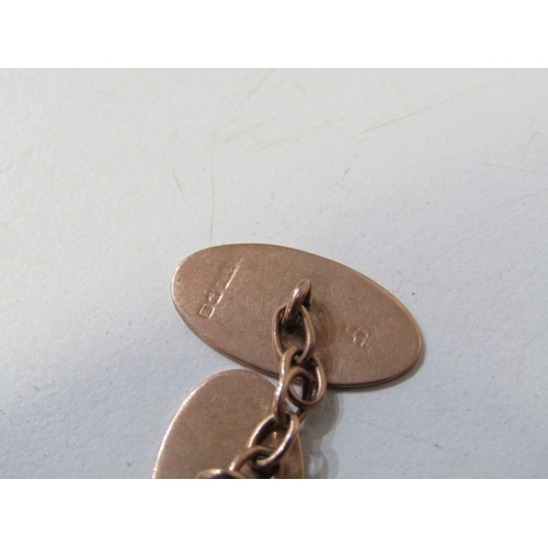 10 - GOLD CUFF LINKS, pair of 9ct yellow gold oval cuff links, with engine turned decoration, 4.6 grams