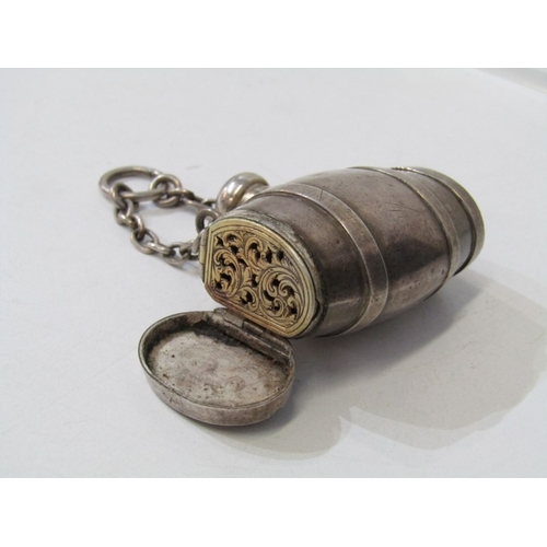 11 - SAMPSON MORDEN VINAIGRETTE, large silver novelty vinaigrette in the form of a barrel with central sc... 