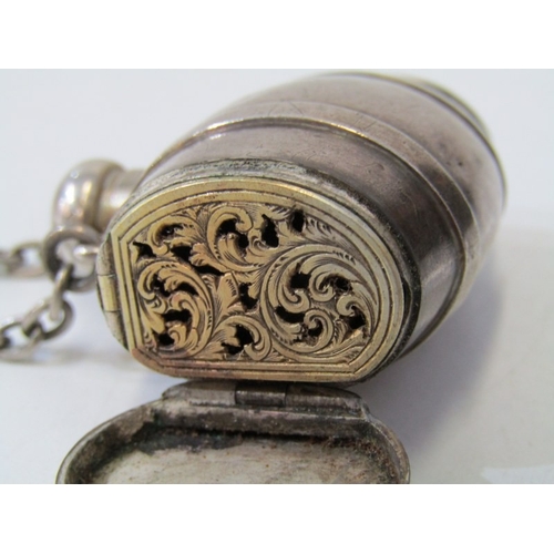 11 - SAMPSON MORDEN VINAIGRETTE, large silver novelty vinaigrette in the form of a barrel with central sc... 