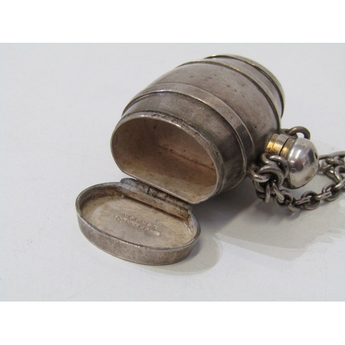 11 - SAMPSON MORDEN VINAIGRETTE, large silver novelty vinaigrette in the form of a barrel with central sc... 