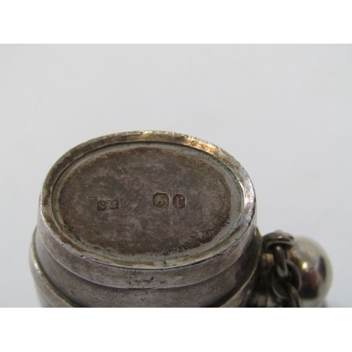 11 - SAMPSON MORDEN VINAIGRETTE, large silver novelty vinaigrette in the form of a barrel with central sc... 