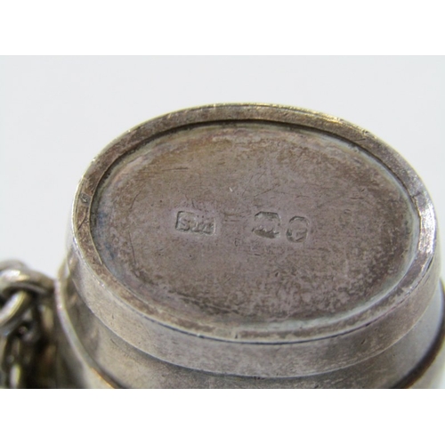 11 - SAMPSON MORDEN VINAIGRETTE, large silver novelty vinaigrette in the form of a barrel with central sc... 