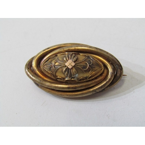12 - VICTORIAN BROOCHES, 2 Victorian pinchbeck mourning brooches, 1 inset a diamond to centre, together w... 