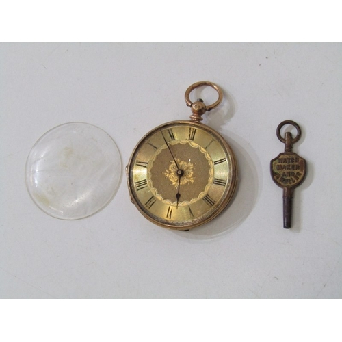 15 - GOLD CASED POCKET WATCH, yellow gold pocket watch, foliate decorated case stamped 18k, with Roman nu... 