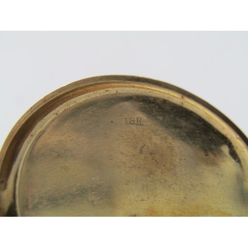 15 - GOLD CASED POCKET WATCH, yellow gold pocket watch, foliate decorated case stamped 18k, with Roman nu... 
