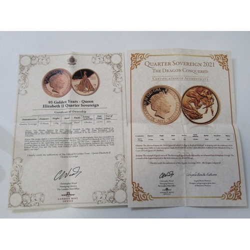 17 - GOLD QUARTER SOVEREIGNS X 2: 2021 Elizabeth II gold quarter sovereigns, 