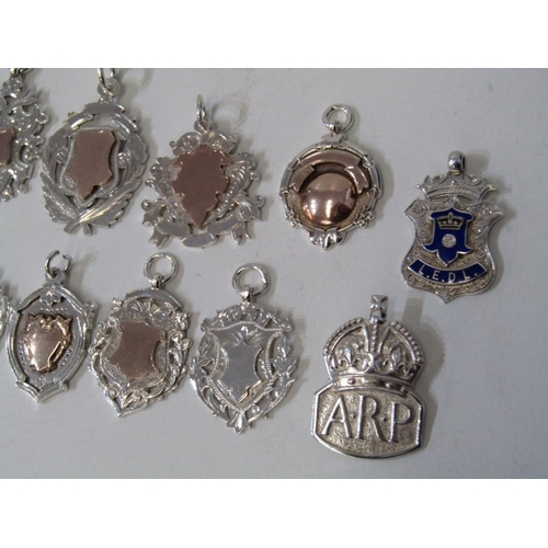 22 - SILVER FOB MEDALLIONS, collection of 12 silver fob medallions, 8 with gold inlaid centres, various d... 