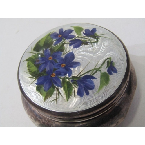 24 - SILVER & ENAMEL TRINKET BOXES, 3 assorted silver lidded pill and trinket boxes, 2 with enamelled dec... 