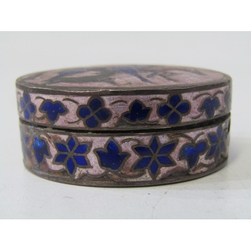 24 - SILVER & ENAMEL TRINKET BOXES, 3 assorted silver lidded pill and trinket boxes, 2 with enamelled dec... 