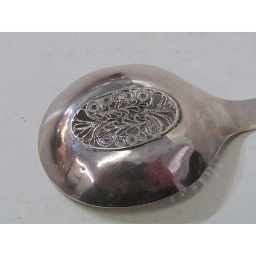 26 - SILVER CADDY SPOON, HM silver caddy spoon with engraved finial and pierced foliate bowl, maker SP, B... 