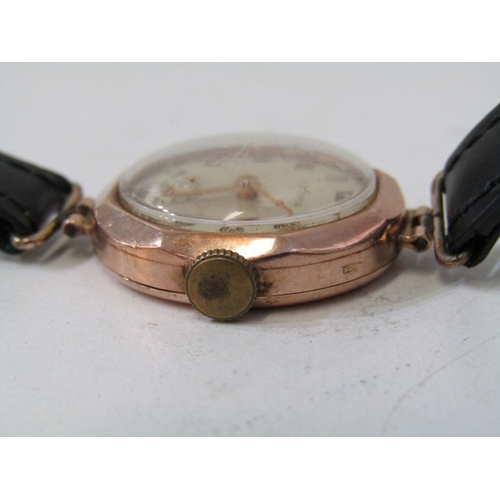 27 - VINTAGE GOLD WRIST WATCH, Cyma gold cased wrist watch with secondary dial on leather strap, watch 15... 