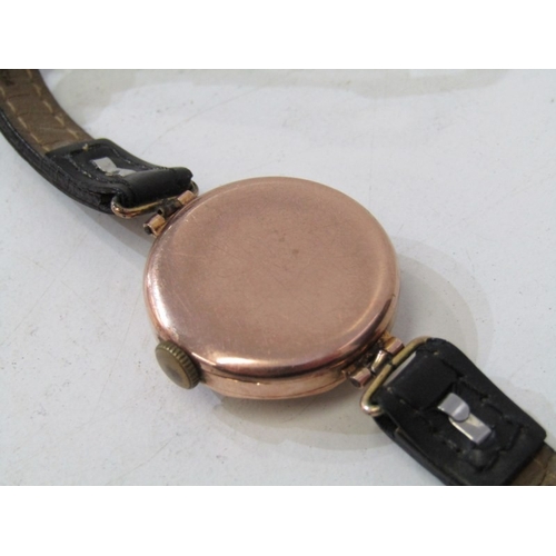27 - VINTAGE GOLD WRIST WATCH, Cyma gold cased wrist watch with secondary dial on leather strap, watch 15... 