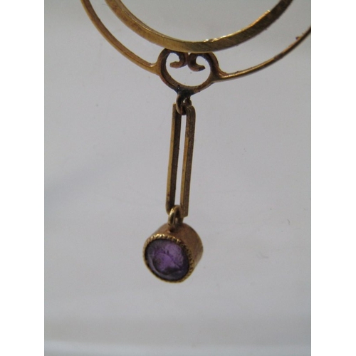 29 - ART NOUVEAU STYLE PENDANT, yellow gold pendant, tests as 18ct, circular form, with garnet set drop, ... 