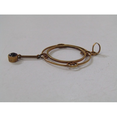29 - ART NOUVEAU STYLE PENDANT, yellow gold pendant, tests as 18ct, circular form, with garnet set drop, ... 