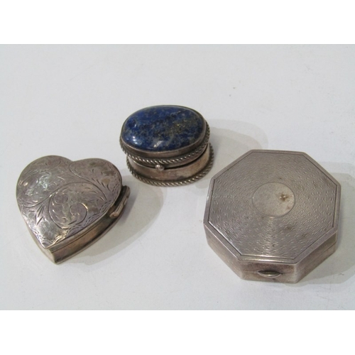 30 - SILVER PILL BOXES, heart shaped silver pill box with foliate engraved decoration, marked sterling, 3... 