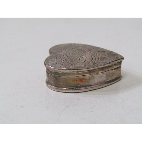 30 - SILVER PILL BOXES, heart shaped silver pill box with foliate engraved decoration, marked sterling, 3... 