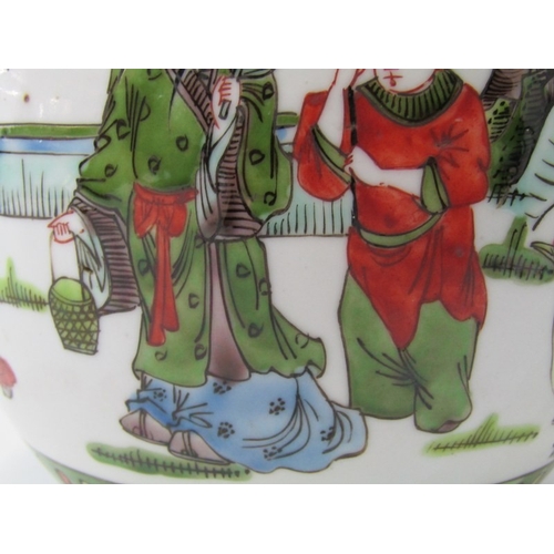 319 - ORIENTAL CERAMICS, a Chinese famille verte ginger jar and cover, decorated with figures in a tree li... 