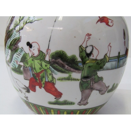 319 - ORIENTAL CERAMICS, a Chinese famille verte ginger jar and cover, decorated with figures in a tree li... 
