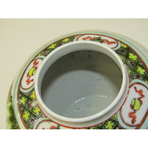 319 - ORIENTAL CERAMICS, a Chinese famille verte ginger jar and cover, decorated with figures in a tree li... 