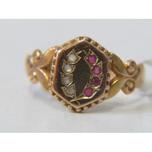 32 - UNUSUAL DIAMOND & RUBY RING, vintage 15ct yellow gold ring, set 4 diamond and 4 rubies, size L, 2.7 ... 