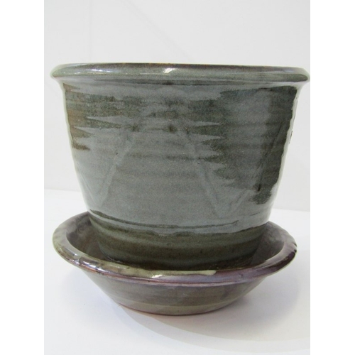 320 - WENFORD BRIDGE POTTERY, Wenford Bridge pottery jardiniere and stand, with pale blue/green glaze, pot... 