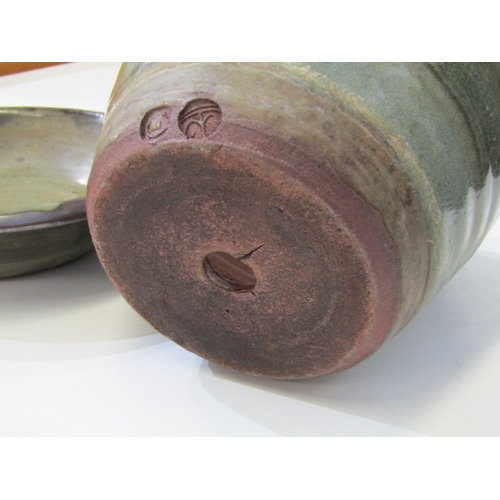 320 - WENFORD BRIDGE POTTERY, Wenford Bridge pottery jardiniere and stand, with pale blue/green glaze, pot... 