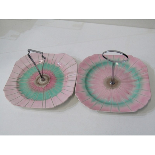 321 - SHELLEY POTTERY, a large Shelley Art Deco shallow dish, central brown and cream ground surrounded by... 