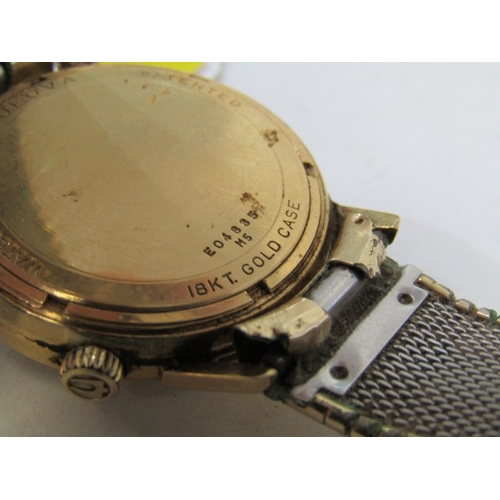 36 - GENTS GOLD WRIST WATCH, Bulova Accutron 18ct gold cased wrist watch with date aperture, on plated st... 