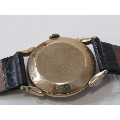 37 - GENTS VINTAGE GOLD CASED WRIST WATCH, Cyma gold cased wrist watch with secondary dial on leather str... 