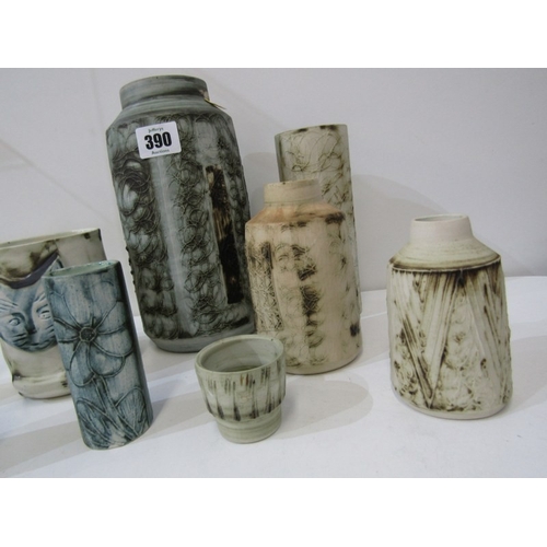 390 - CARN POTTERY, a collection of Carn pottery including vases, a cat faced pot, an egg cup and other po... 