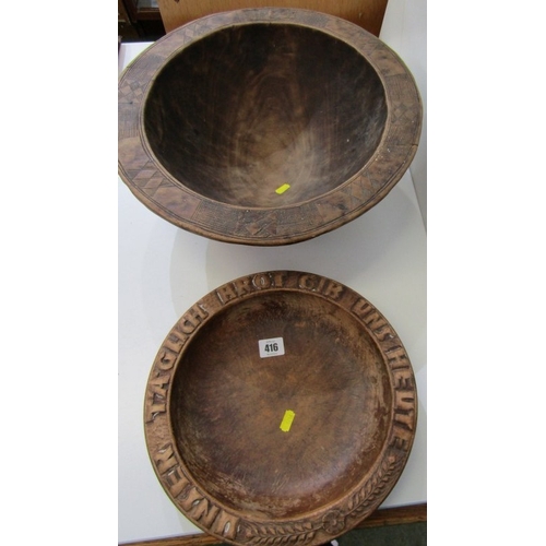 416 - GERMAN BREAD BOWL, a vintage wooden German bread bowl with inscription and wheat sheaf decoration, 3... 