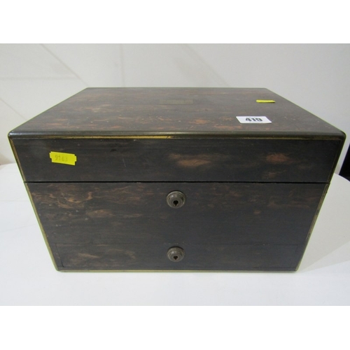 419 - VICTORIAN COROMANDEL BOX, a good 19th Century coromandel vanity/dressing table box, lifting lid reve... 