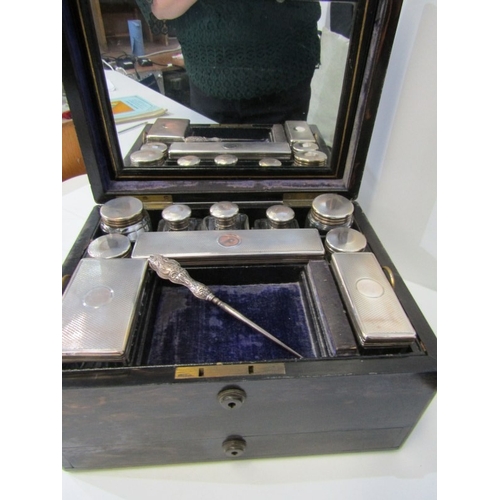 419 - VICTORIAN COROMANDEL BOX, a good 19th Century coromandel vanity/dressing table box, lifting lid reve... 