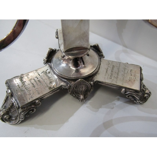 427 - SILVERPLATED CENTRE PIECE, a silverplated centre piece, late 19th Century, featuring a central colum... 