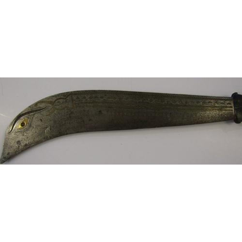 429 - SACRIFICIAL KNIFE, a Nepalese Ram Dao sacrificial knife, blade etched and inlaid with an eye to the ... 