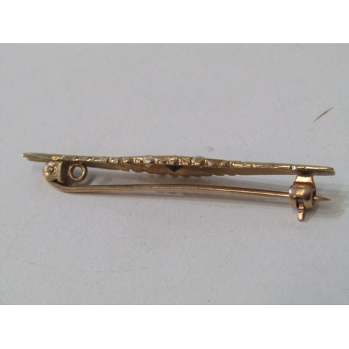 44 - GOLD BAR BROOCHES, 3 vintage 9ct gold brooches, 1 set sapphire, other diamond, 3rd gold and silver b... 