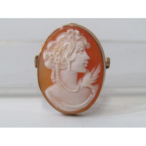 45 - CAMEO BROOCH, oval cameo decorated a portrait a lady in a 9ct yellow gold mount, 3.6 grams overall