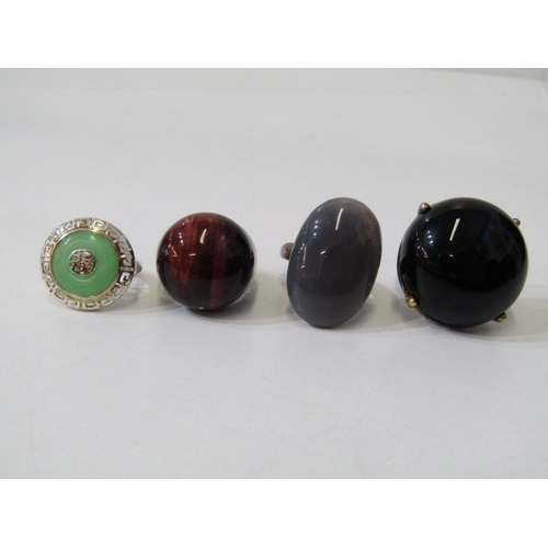 48 - SILVER STONE SET RINGS, 4 assorted silver stone set rings, 1 of oriental design set with jade, anoth... 