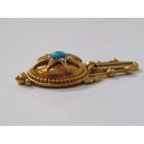 49 - VICTORIAN DROP EARRINGS, pair of Victorian gold earrings, tests as 18ct, set a central turquoise, su... 