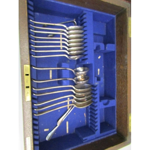 494 - CANTEEN OF CUTLERY, an oak canteen cutlery box with 2 carry handles by Wales & McCulloch with blue l... 