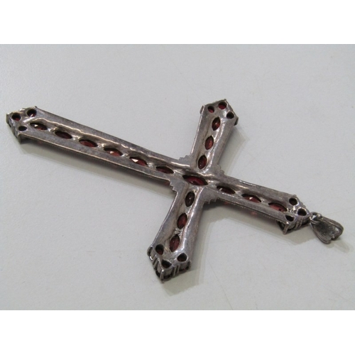 5 - SILVER STONE SET JEWELLERY, large silver 12cm cross, set red stones, together with 16