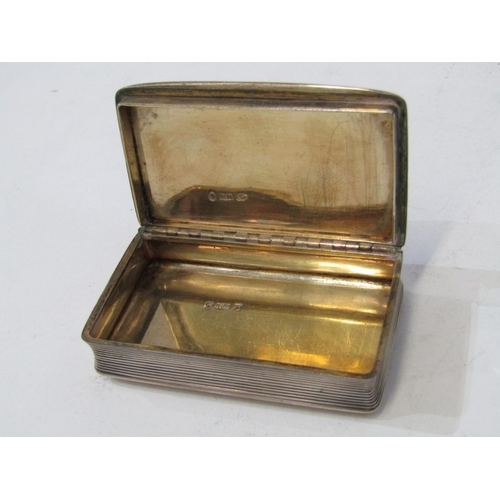 50 - GEORGIAN SILVER SNUFF BOX, rectangular form silver snuff box with lined decoration and silver gilt i... 