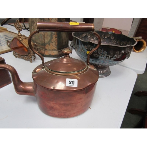 511 - ANTIQUE METALWARE, a 19th century copper kettle of typical form, 28cm height, together with a vintag... 