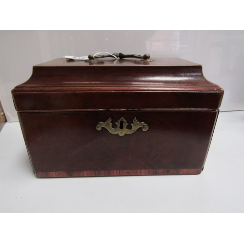 513 - ANTIQUE TEA CADDY, a Georgian mahogany 3 section tea caddy in the Chippendale style with brass carry... 