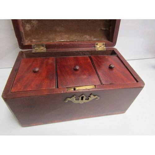 513 - ANTIQUE TEA CADDY, a Georgian mahogany 3 section tea caddy in the Chippendale style with brass carry... 