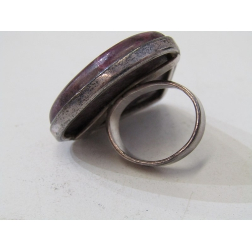 54 - HEAVY SILVER RINGS, 4 assorted stone set silver rings, set agate, smokey quartz, etc, various design... 