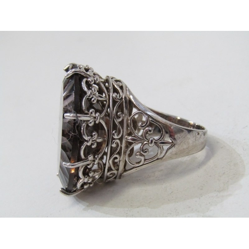 54 - HEAVY SILVER RINGS, 4 assorted stone set silver rings, set agate, smokey quartz, etc, various design... 