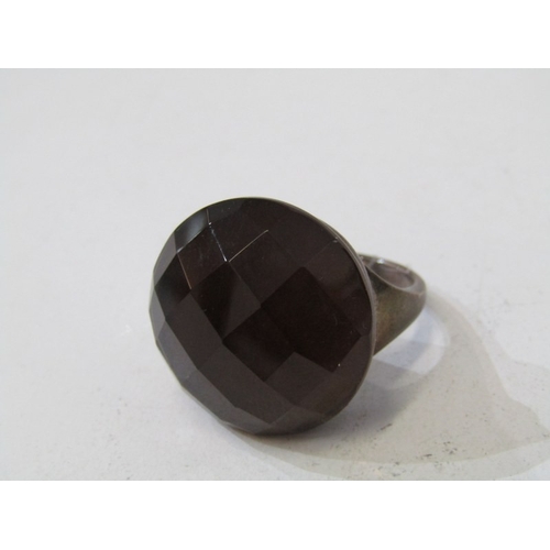 54 - HEAVY SILVER RINGS, 4 assorted stone set silver rings, set agate, smokey quartz, etc, various design... 