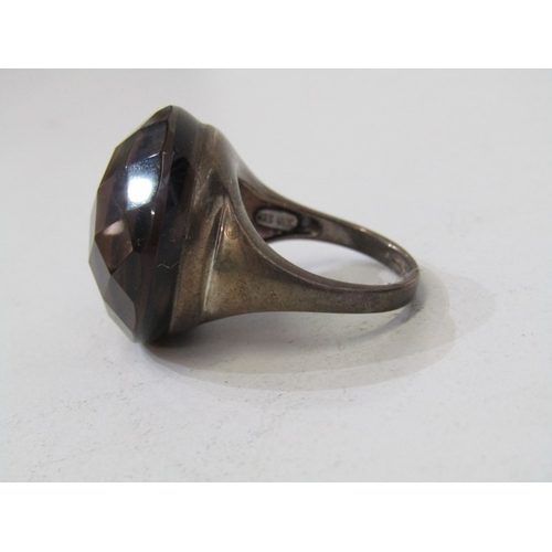 54 - HEAVY SILVER RINGS, 4 assorted stone set silver rings, set agate, smokey quartz, etc, various design... 